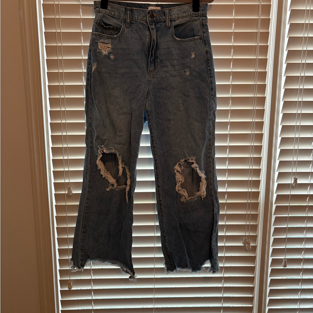 Sneak Peek Distressed Dark Blue Flare Jeans